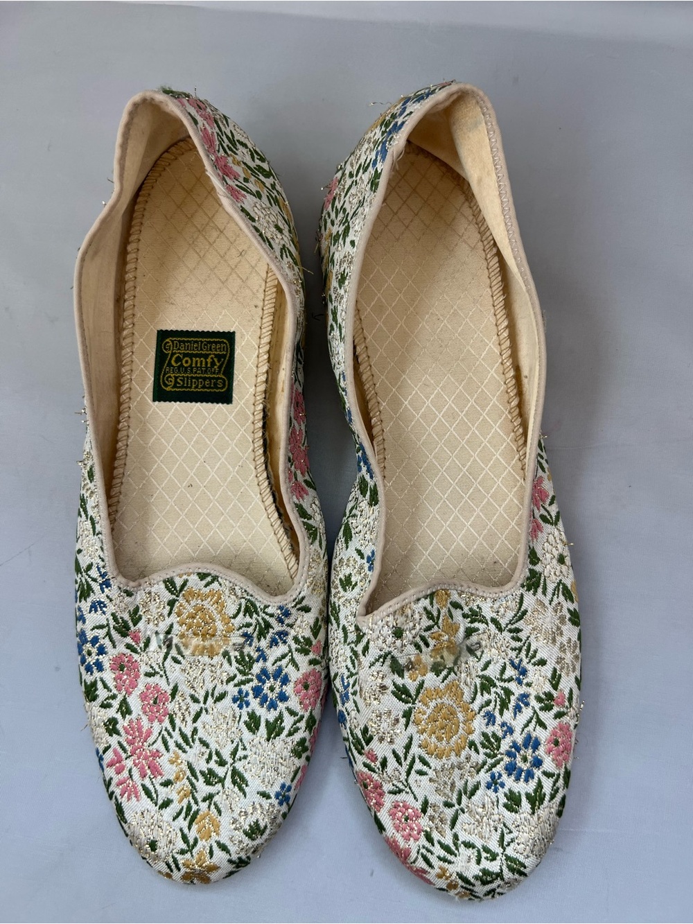 Daniel Green Embroidered Floral Slip-On Flats -floral tapestry.